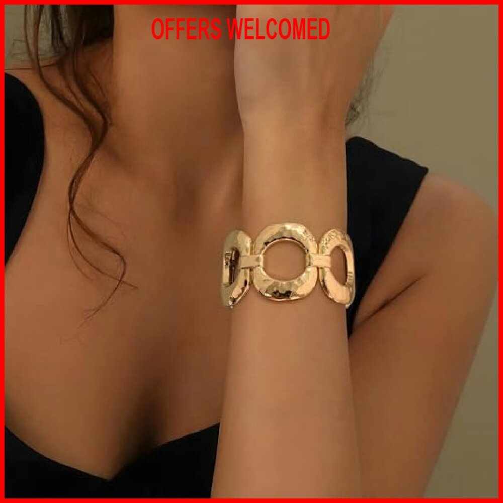 Chunky Gold Bangle Bracelet Statement Jewelry Bra… - image 3